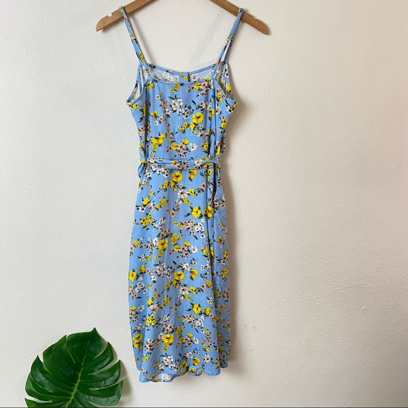 FOREVER 21 Floral Button Front Midi Dress Blue Yellow NWT Medium - Picture 7 of 11